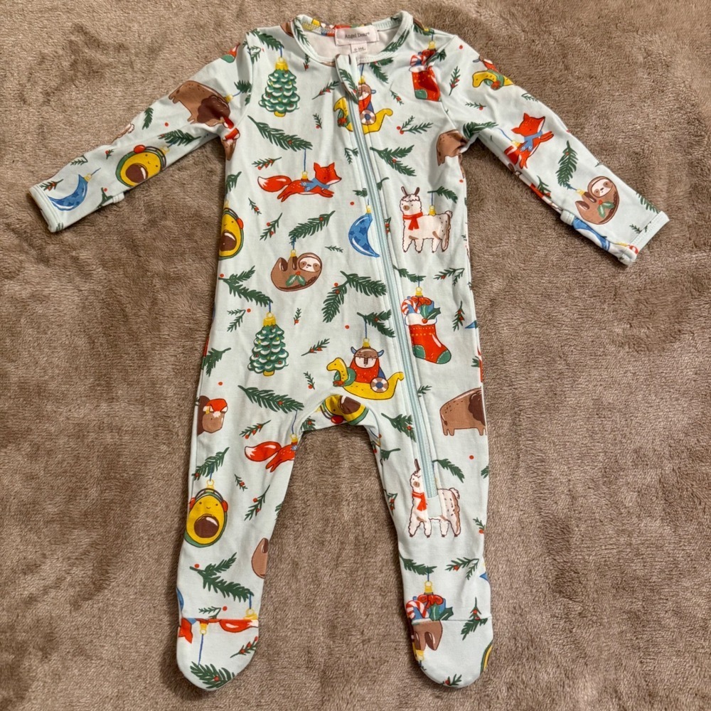Angel Dear Baby Holiday Animals Bamboo Viscose Footie Sleeper Blue 0-3M